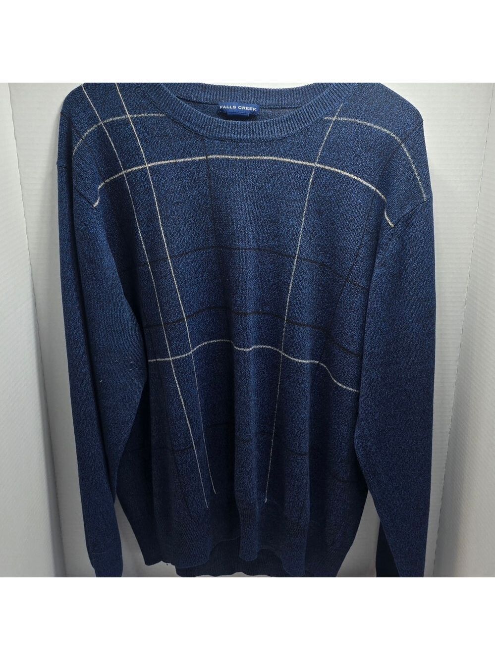 Falls Creek Men's Blue Checkered Crewneck Sweater